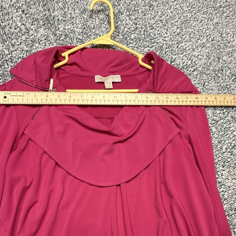 Michael Kors Pink Cowl Neck Zip Accent Knit Blouse XL Long Sleeve Stretch Top